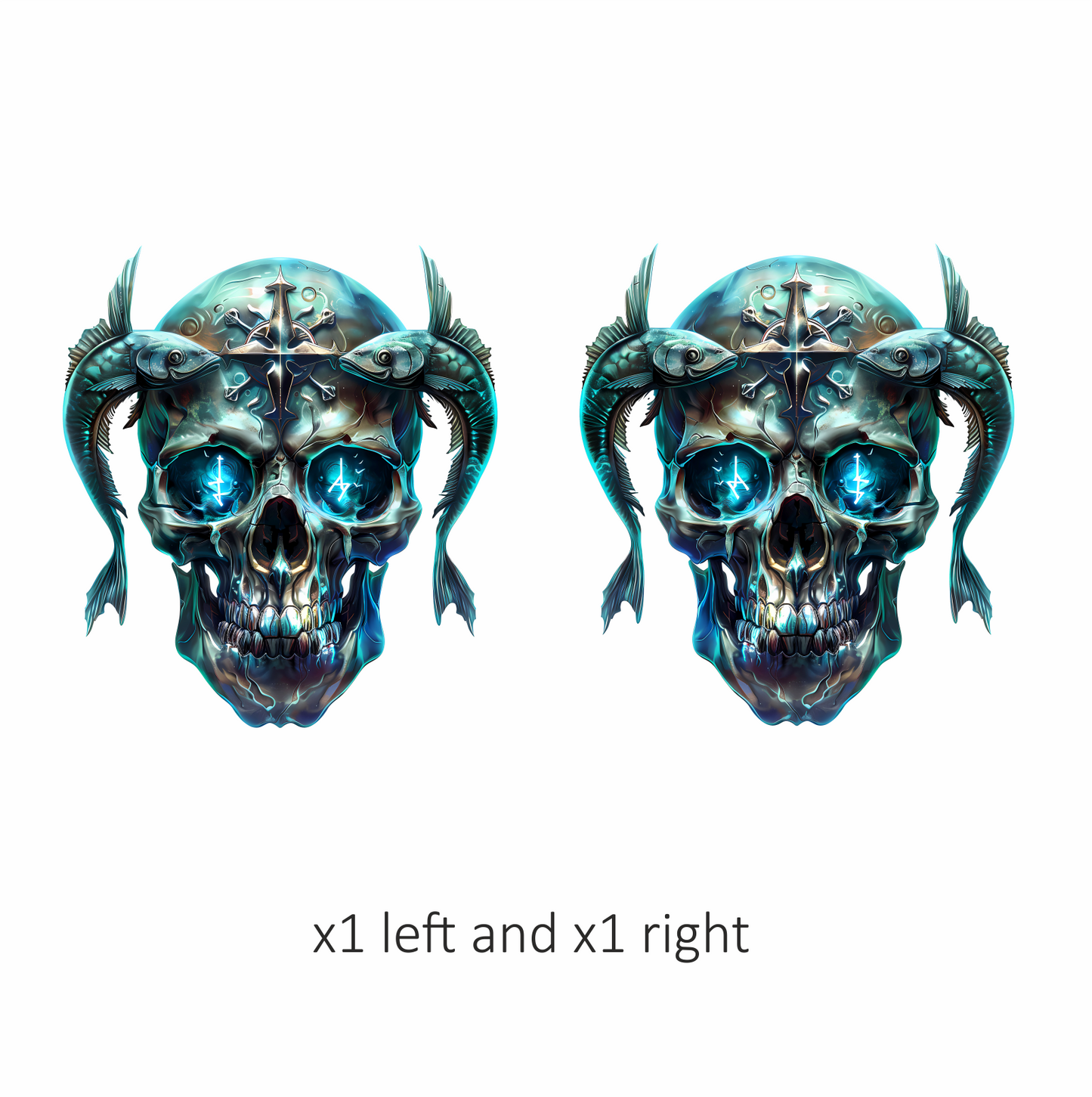 Skull Fish Blue Glowing Eyes Metal Vinyl Sticker Decal