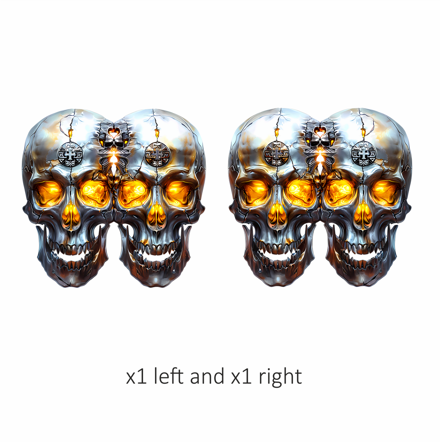 Silver Skull Orange Eyes Cat Vinyl Sticker Decal