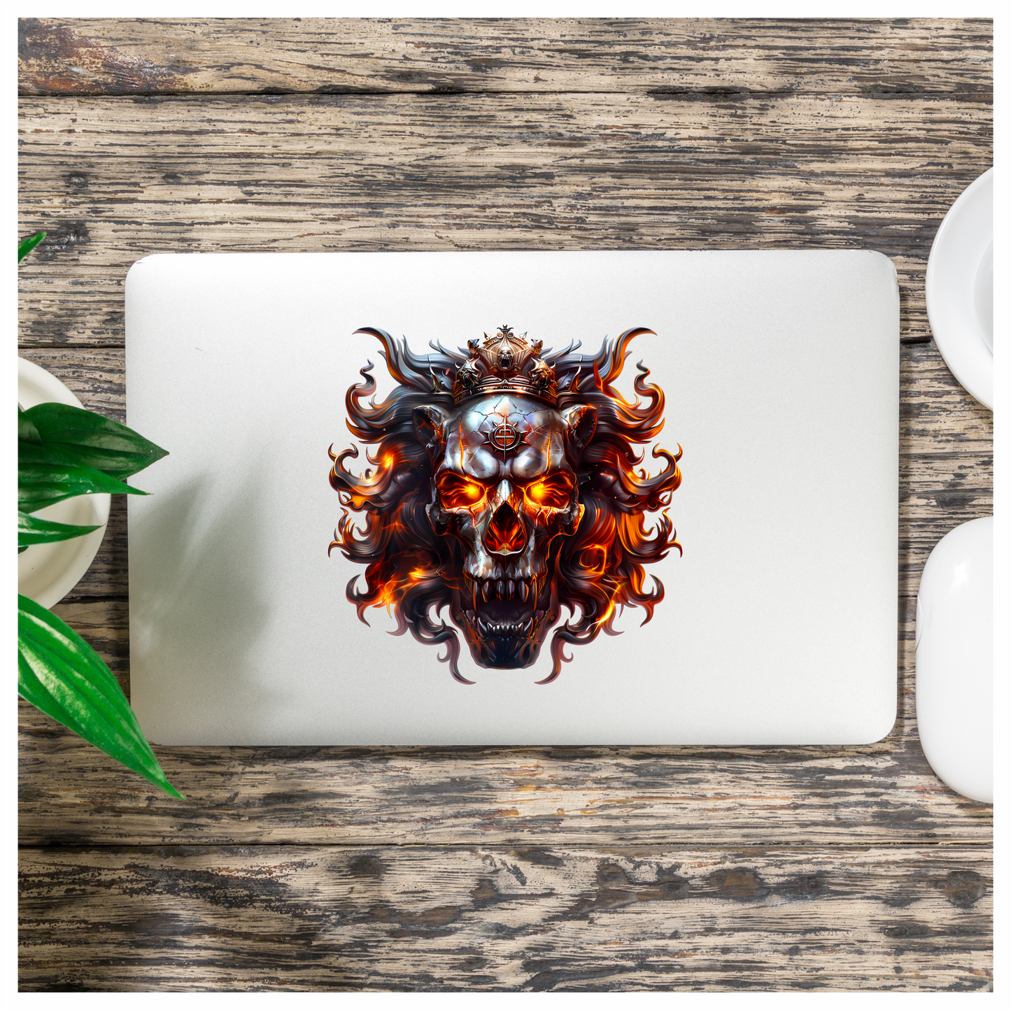 Skull Lion Crown Fire Orange Vinyl Sticker Decal