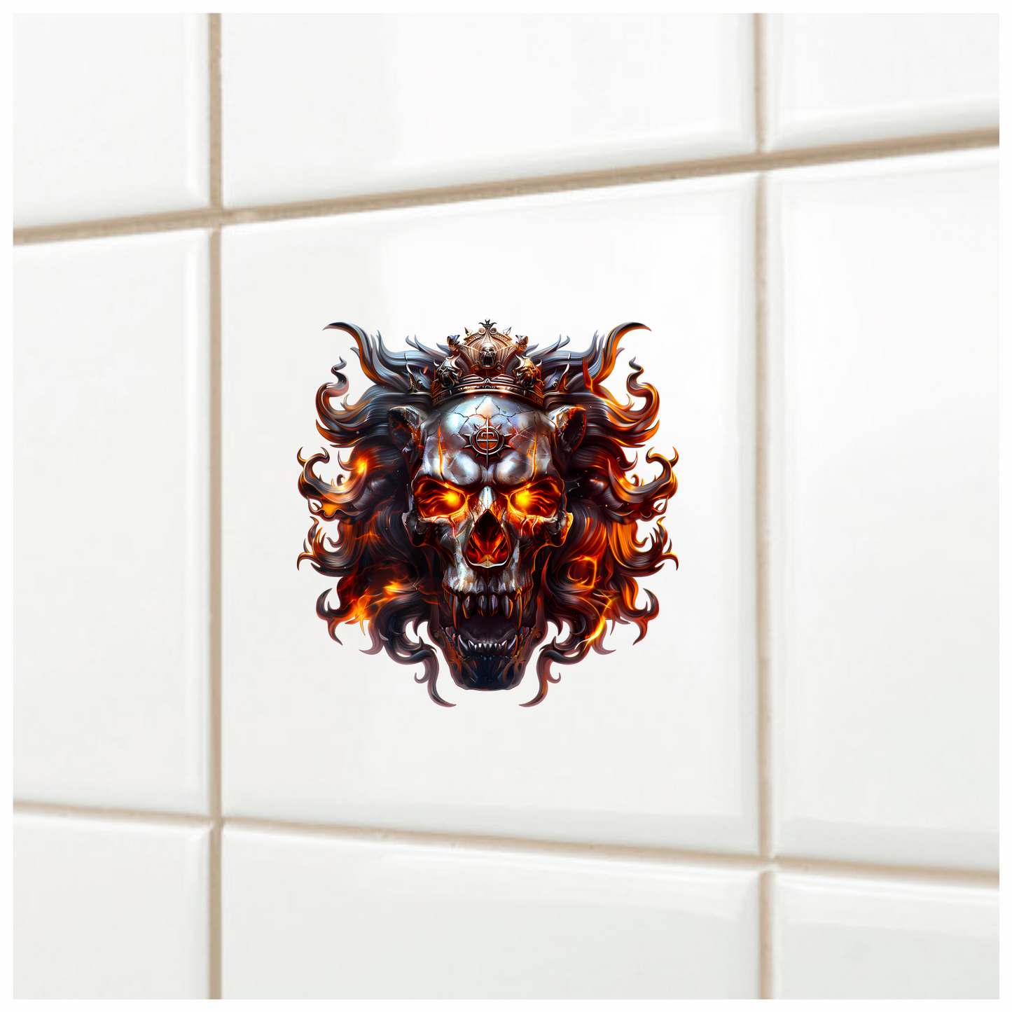 Skull Lion Crown Fire Orange Vinyl Sticker Decal