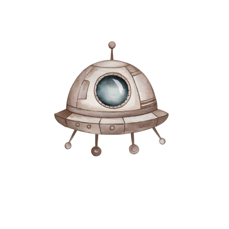 Illustration of a vintage-style UFO on a white background vinyl sticker.