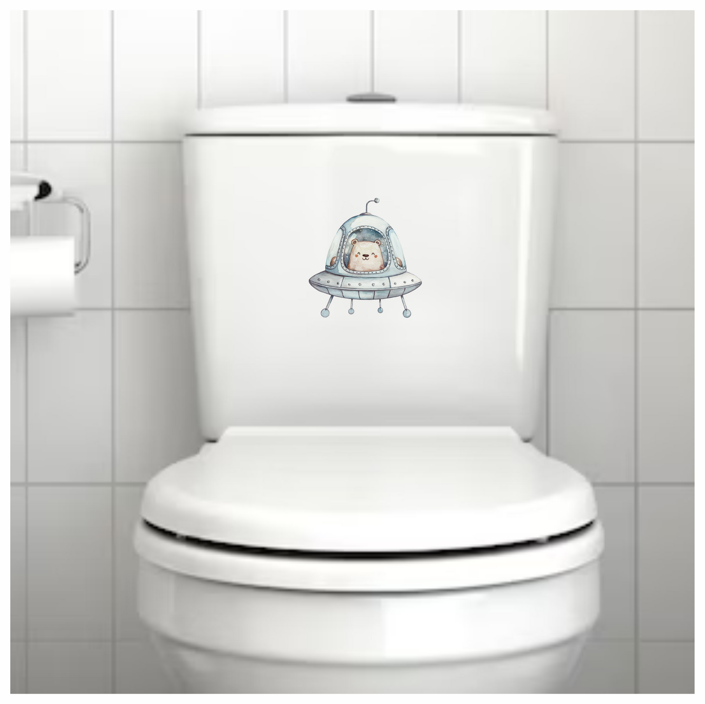 Bear Driving Grey Spaceship Cartoon Vinyl Decal Sticker