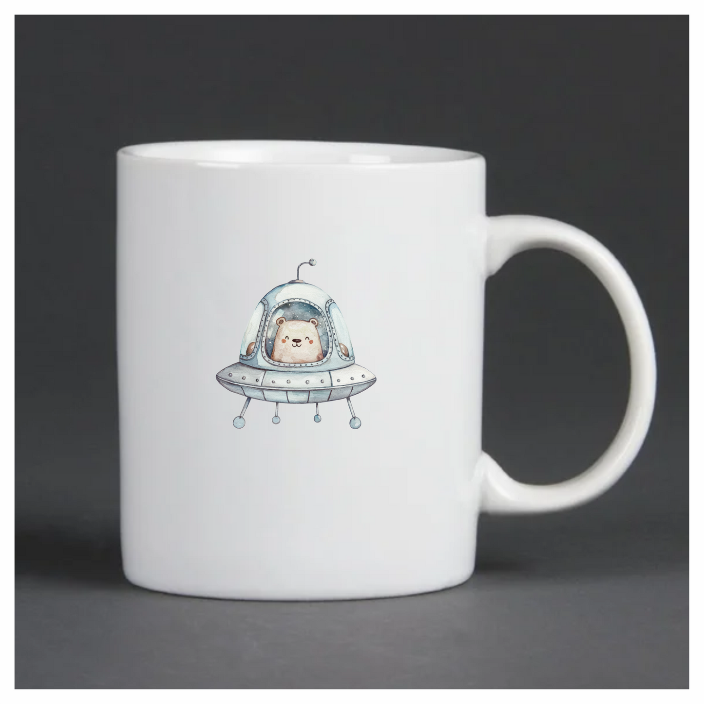 Bear Driving Grey Spaceship Cartoon Vinyl Decal Sticker
