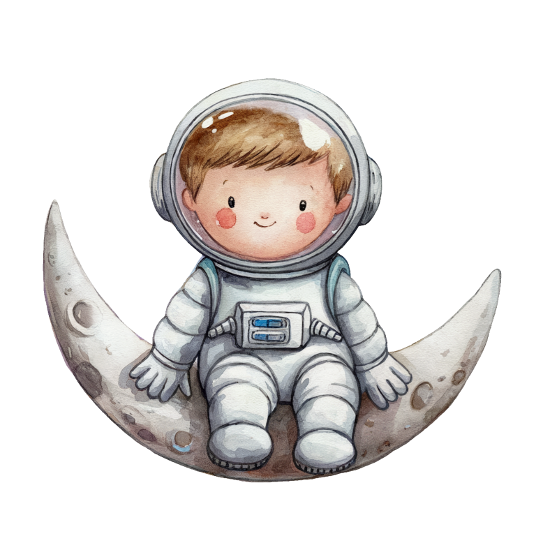 Illustration of a child in an astronaut suit sitting on a moon vinyl sticker.