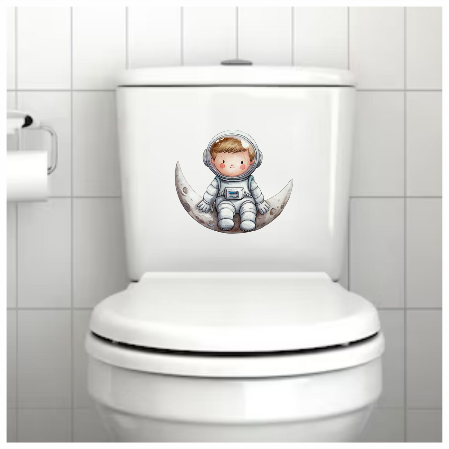 Astronaut Child Sitting On Grey Moon Vinyl Decal Sticker