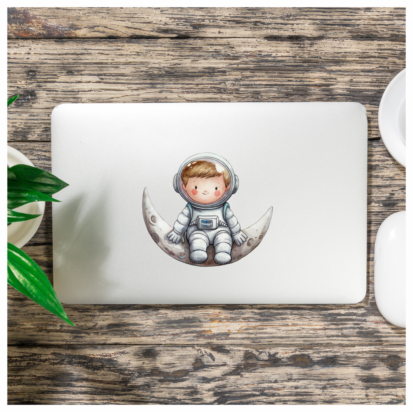 Astronaut Child Sitting On Grey Moon Vinyl Decal Sticker