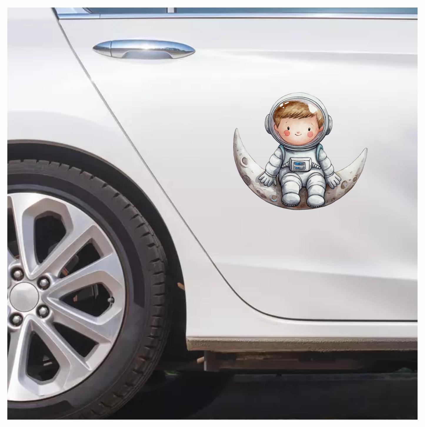 Astronaut Child Sitting On Grey Moon Vinyl Decal Sticker