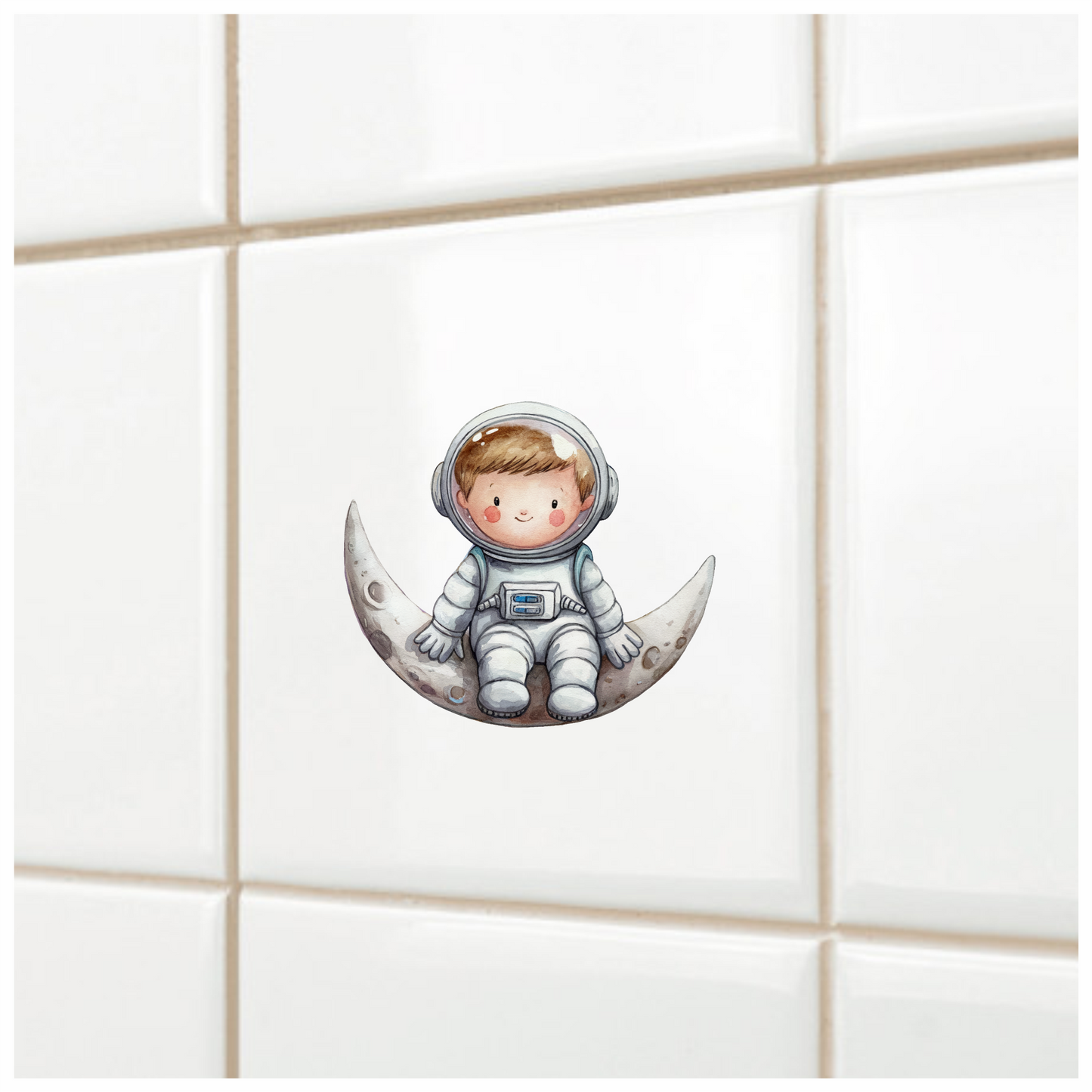 Astronaut Child Sitting On Grey Moon Vinyl Decal Sticker