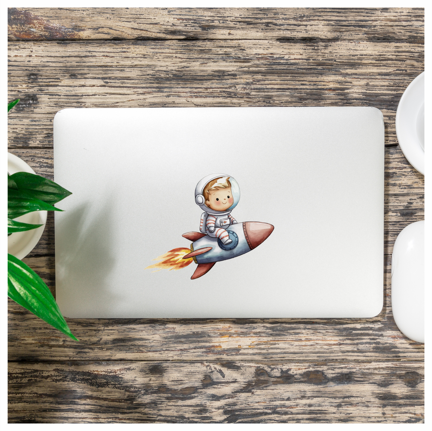Baby Astronaut Riding Red Rocket Vinyl Decal Sticker