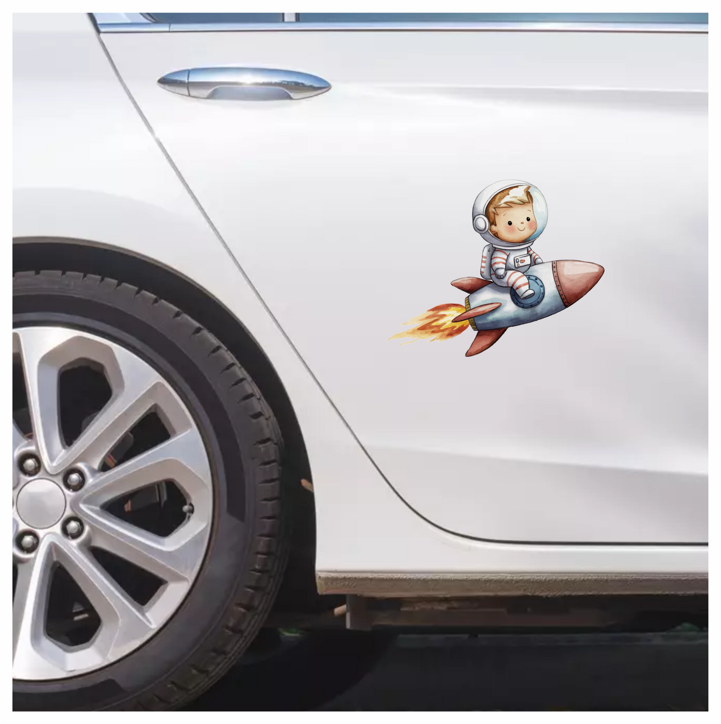 Baby Astronaut Riding Red Rocket Vinyl Decal Sticker