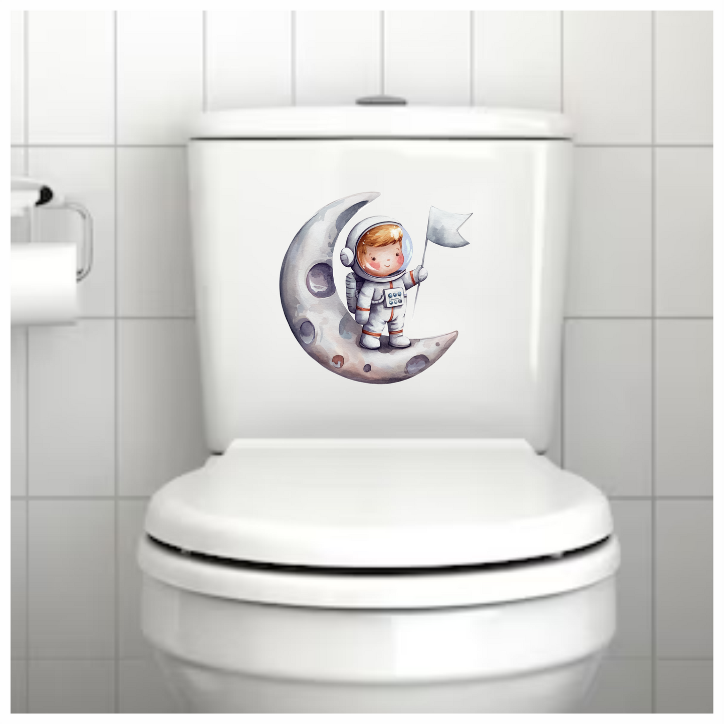 Astronaut Child Holding White Flag Moon Vinyl Decal Sticker
