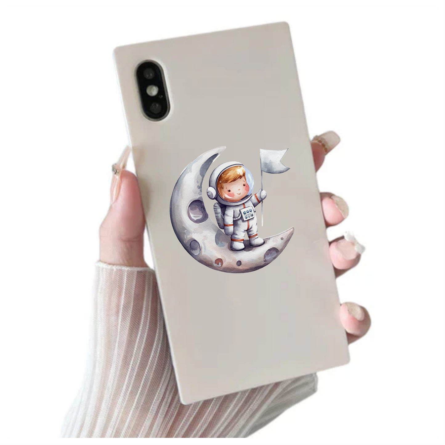 Astronaut Child Holding White Flag Moon Vinyl Decal Sticker