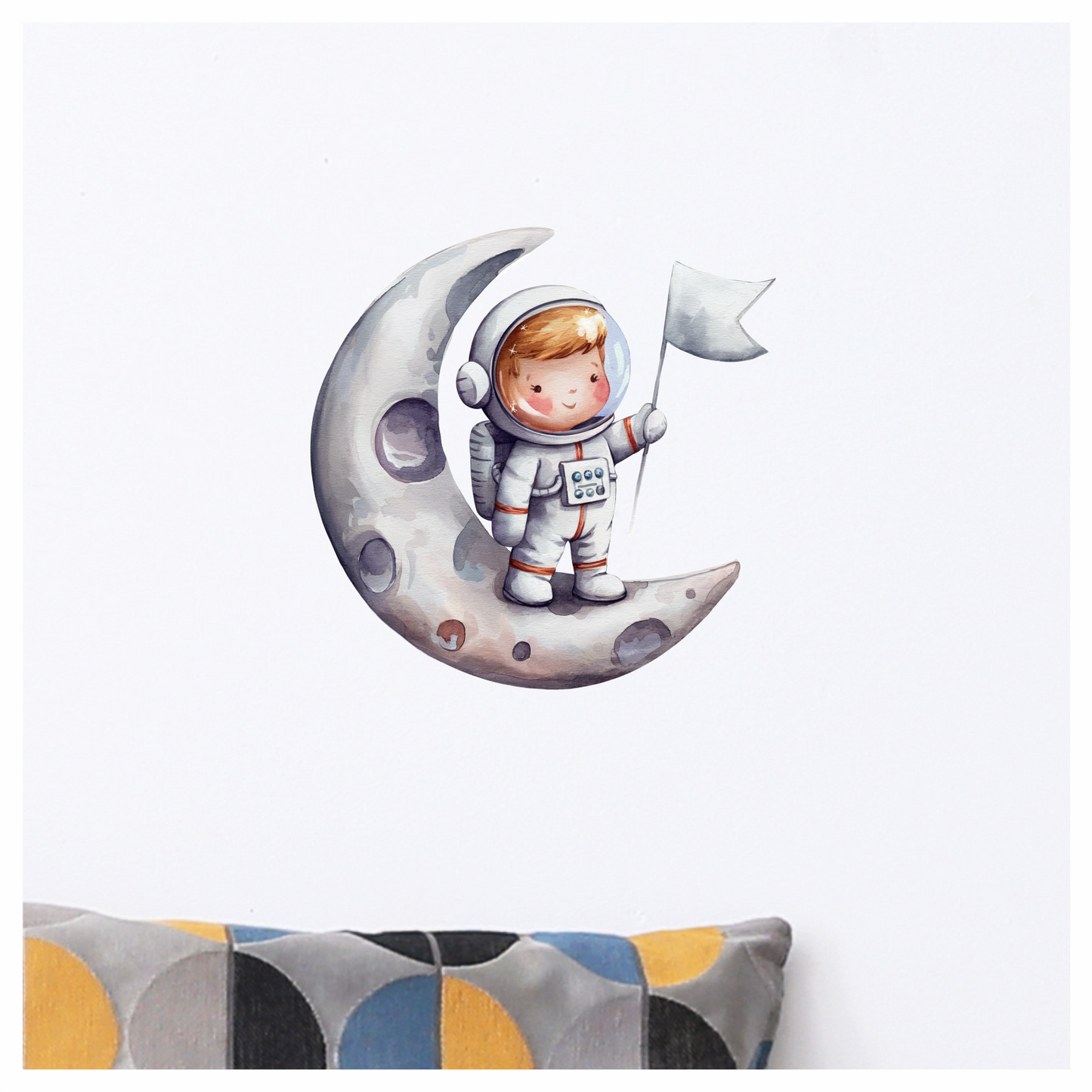 Astronaut Child Holding White Flag Moon Vinyl Decal Sticker