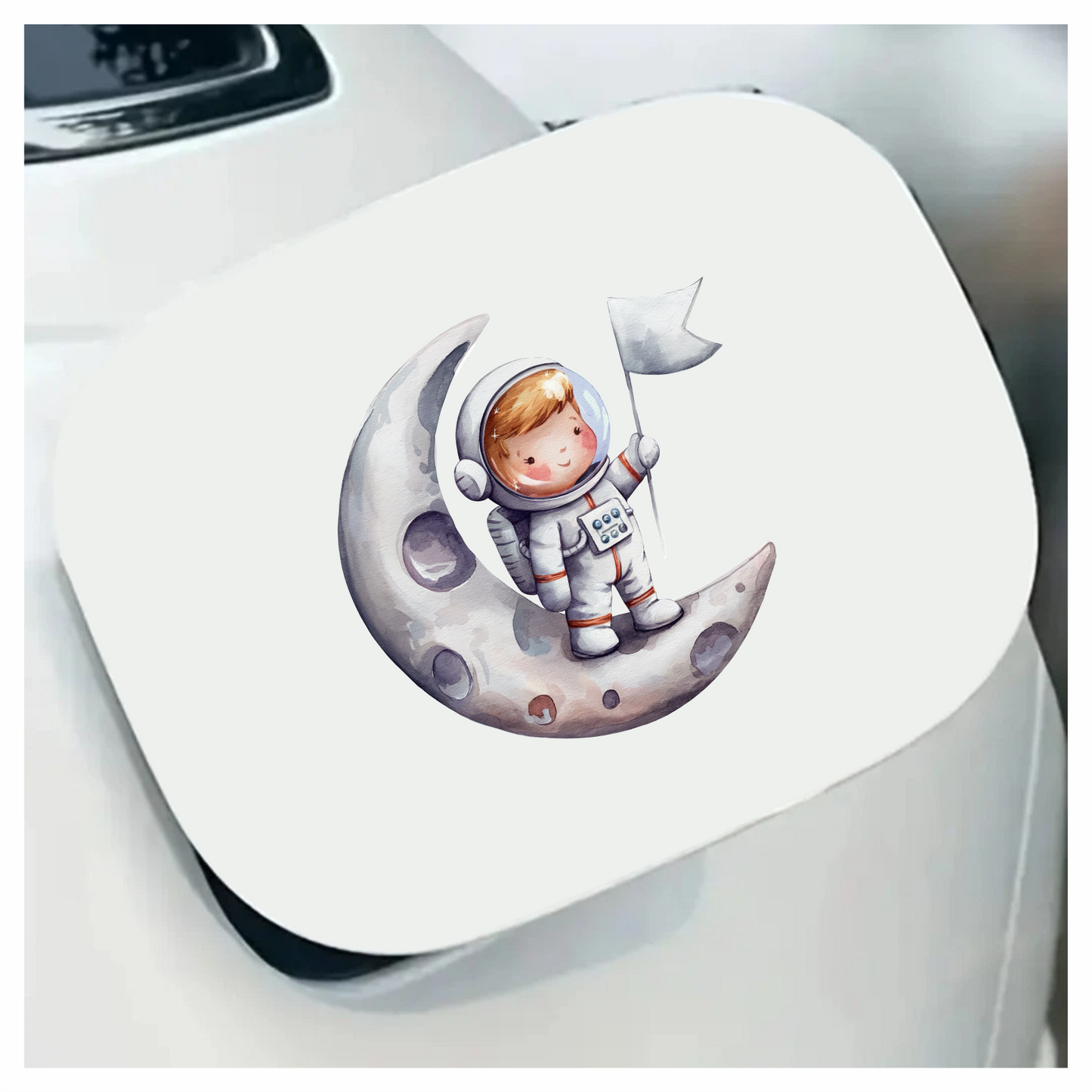 Astronaut Child Holding White Flag Moon Vinyl Decal Sticker