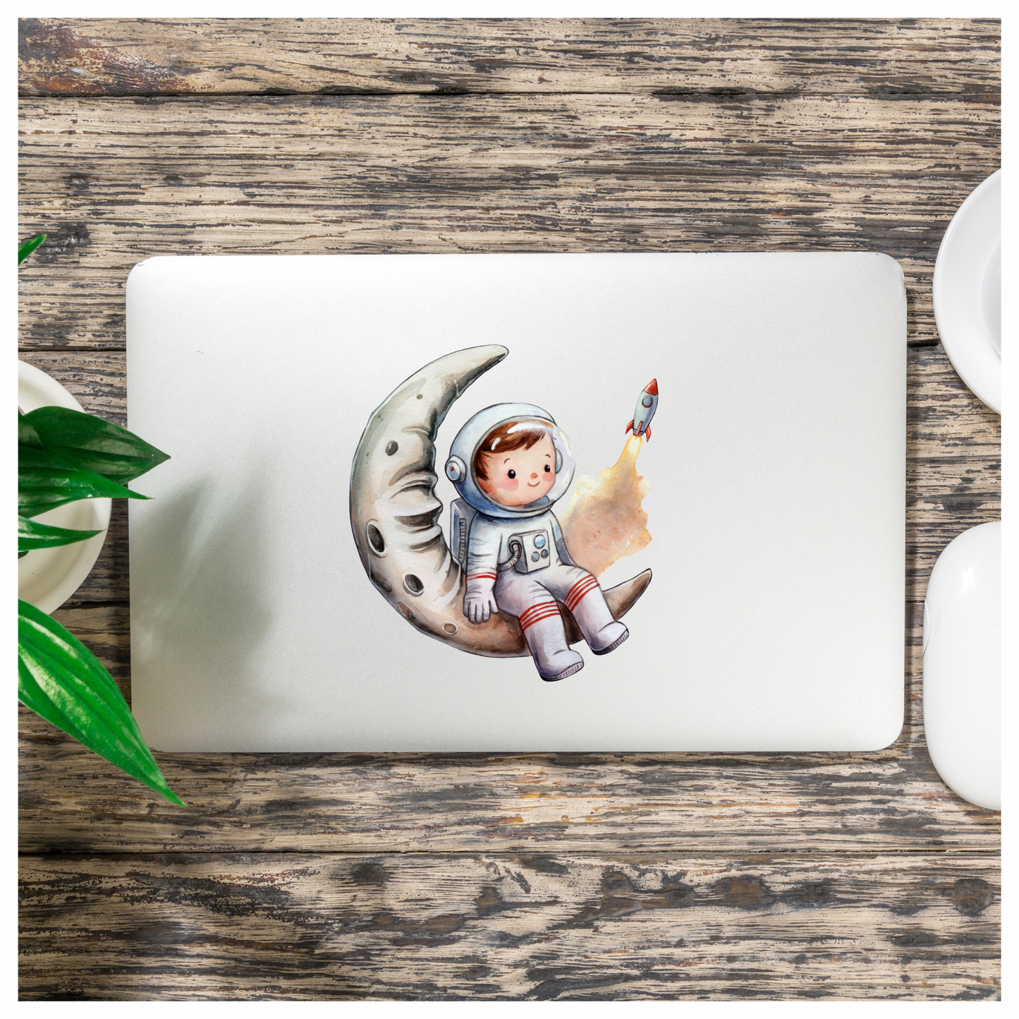 Astronaut Child Sitting On Grey Moon Vinyl Decal Sticker