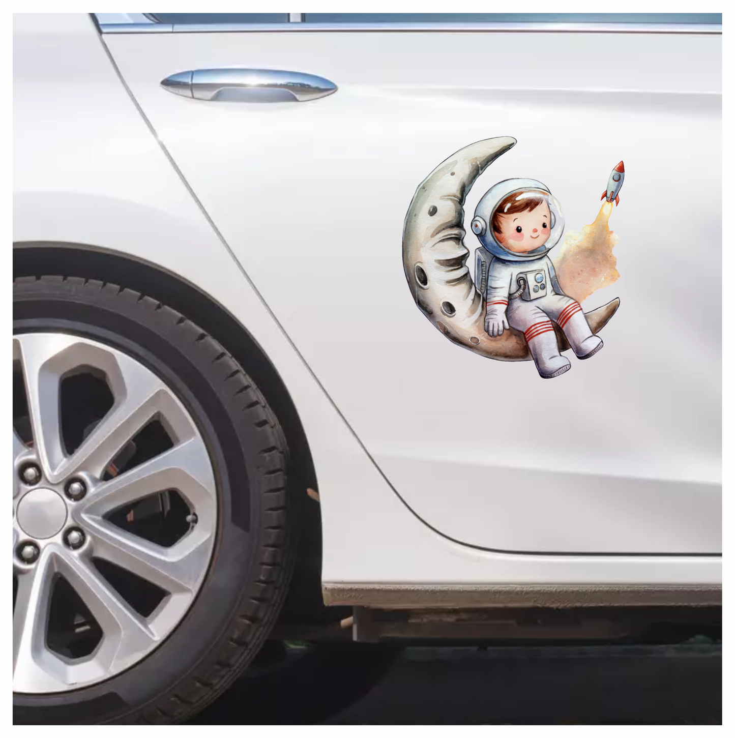 Astronaut Child Sitting On Grey Moon Vinyl Decal Sticker