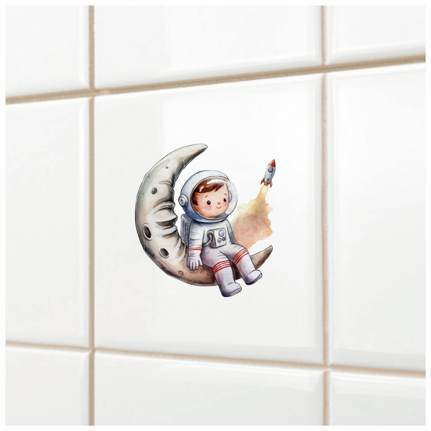 Astronaut Child Sitting On Grey Moon Vinyl Decal Sticker