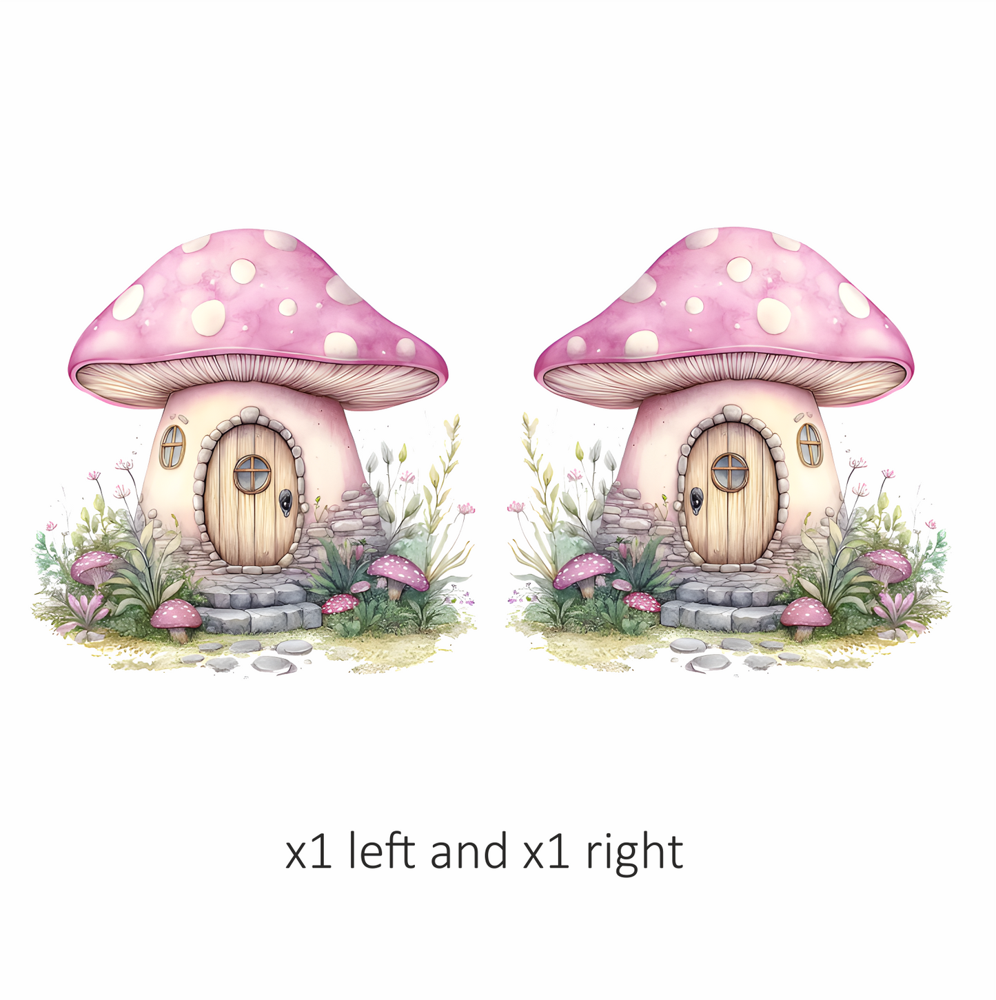 Mushroom Cottage Pink Roof Stone Path Vinyl Decal Sticker