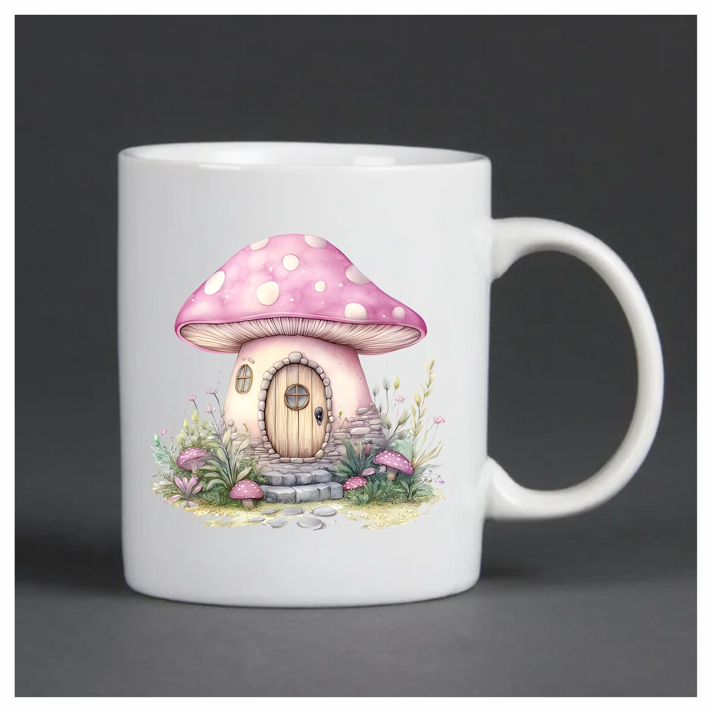 Mushroom Cottage Pink Roof Stone Path Vinyl Decal Sticker