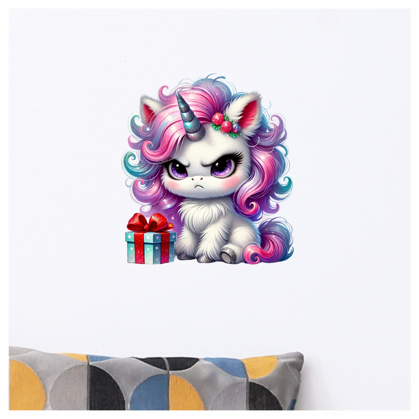 Angry Unicorn Puppy With Pink Gift Vinyl Decal Sticker