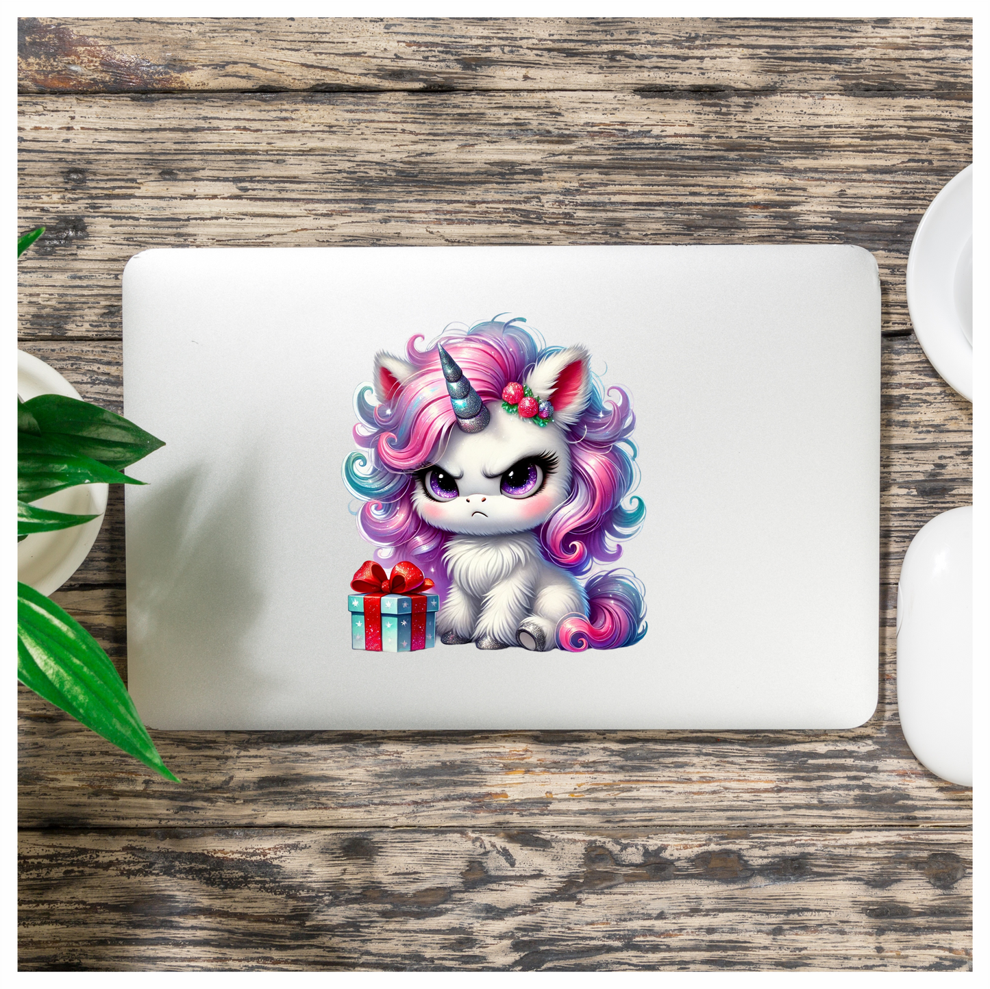 Angry Unicorn Puppy With Pink Gift Vinyl Decal Sticker