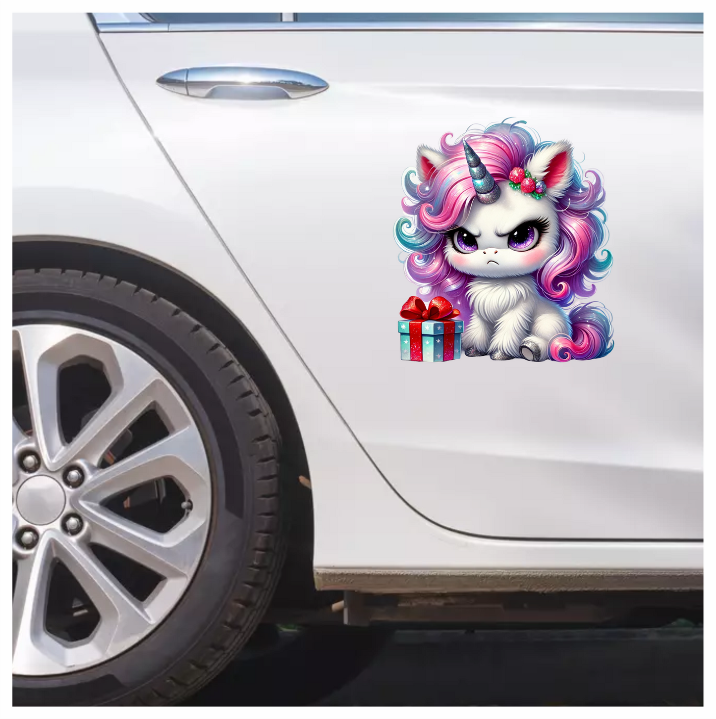 Angry Unicorn Puppy With Pink Gift Vinyl Decal Sticker