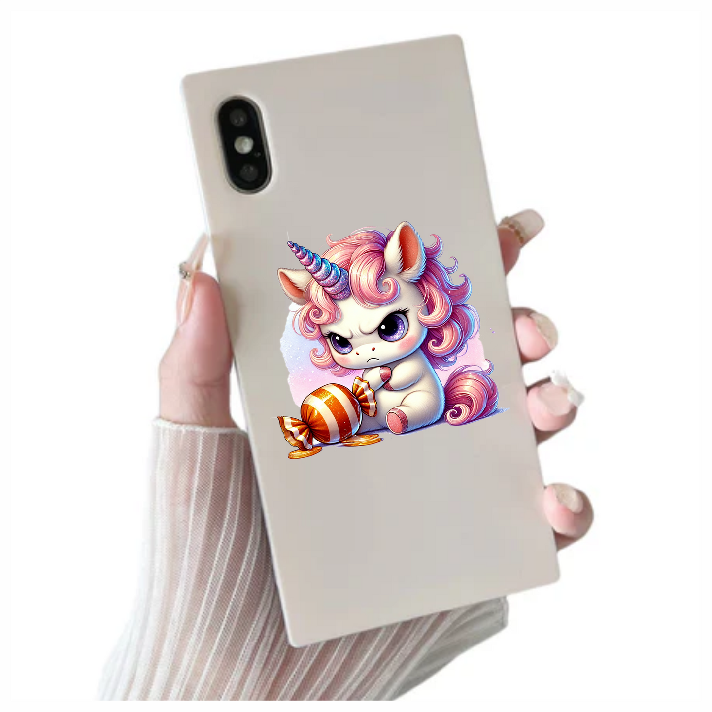 Angry Unicorn Breed Holding Orange Candy Vinyl Decal Sticker