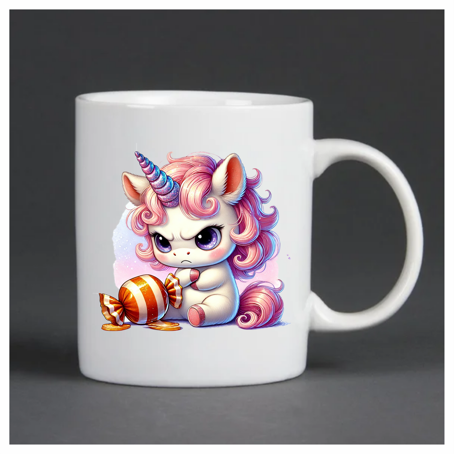 Angry Unicorn Breed Holding Orange Candy Vinyl Decal Sticker