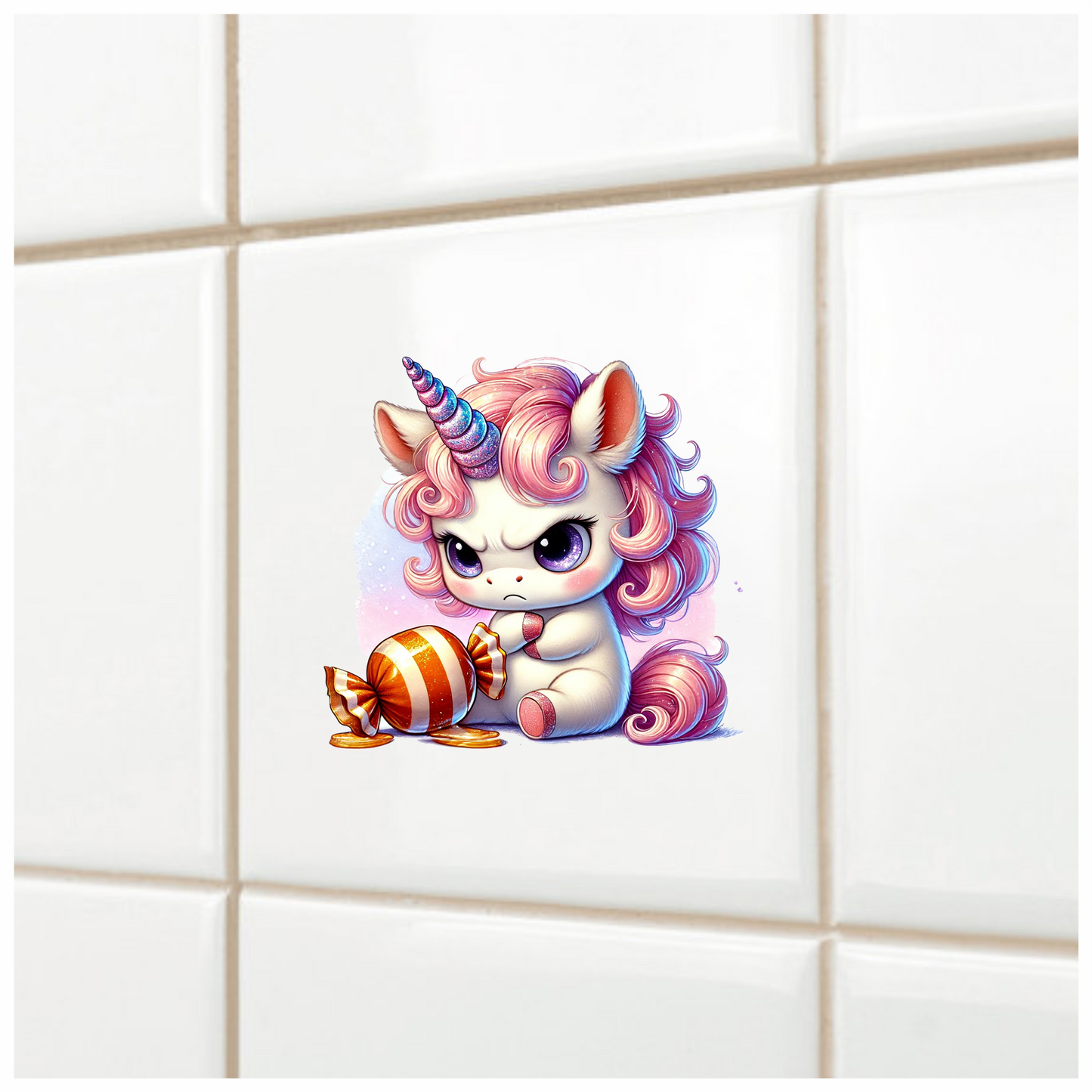 Angry Unicorn Breed Holding Orange Candy Vinyl Decal Sticker