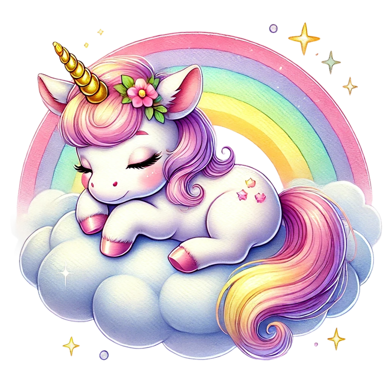 Cute unicorn with rainbow hair on a cloud with a rainbow background vinyl sticker