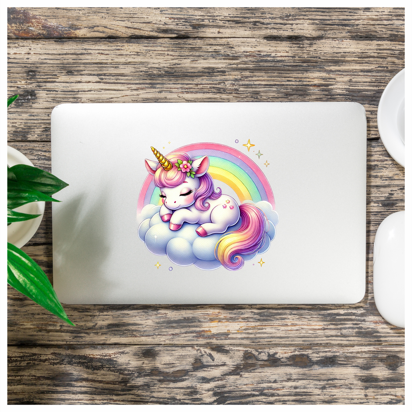 Sleeping Unicorn Pony Pink Rainbow Cloud Vinyl Decal Sticker