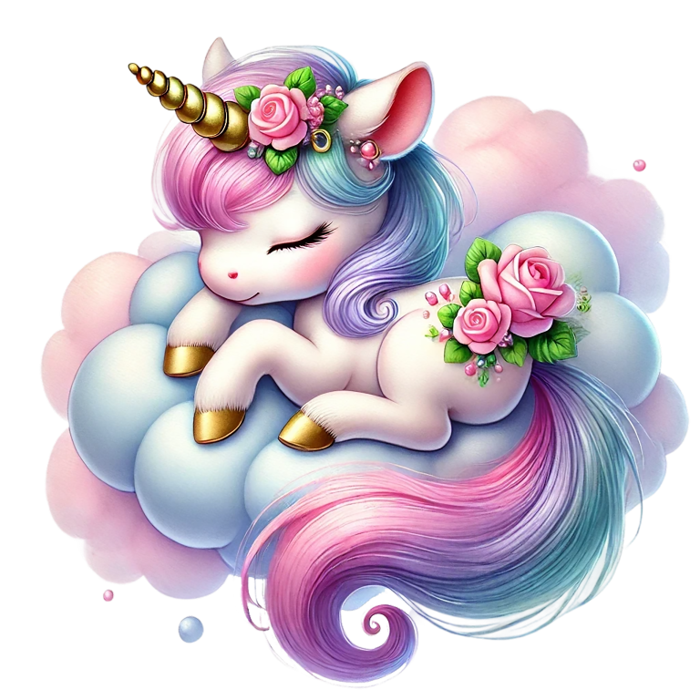 Colorful cartoon unicorn with flowers on a white background vinyl sticker