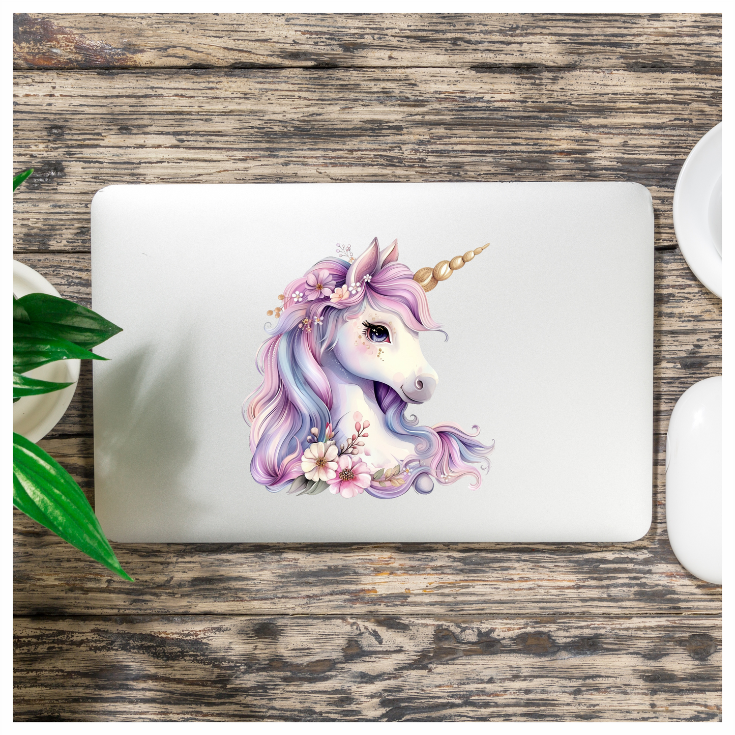 Unicorn Horse Pastel Pink Flowers Vinyl Decal Sticker