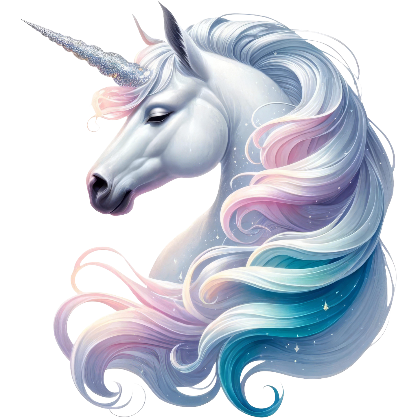 White Horse Unicorn Pastel Mane Blue Vinyl Wall Sticker