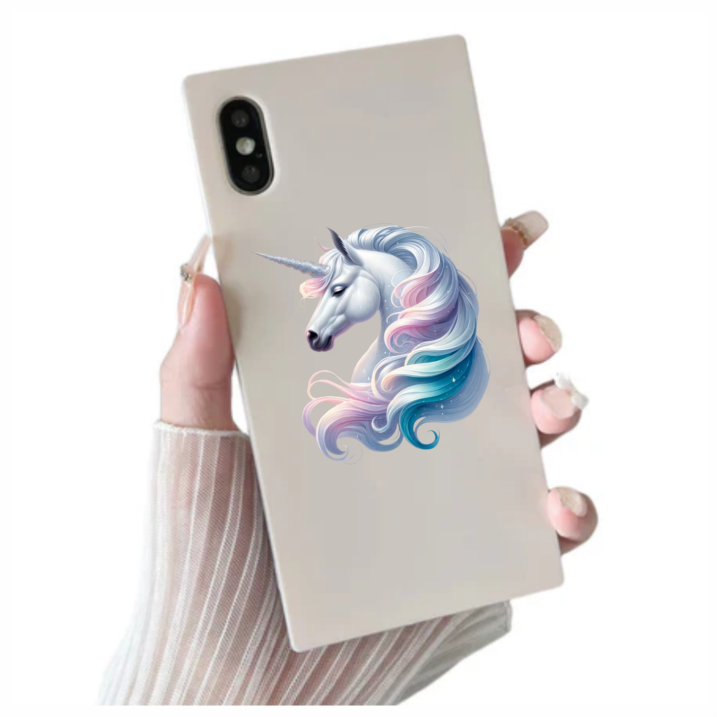 White Horse Unicorn Pastel Mane Blue Vinyl Decal Sticker