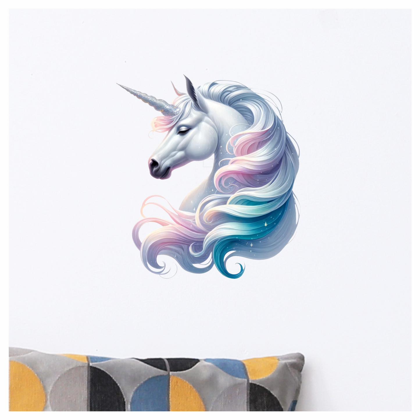 White Horse Unicorn Pastel Mane Blue Vinyl Decal Sticker