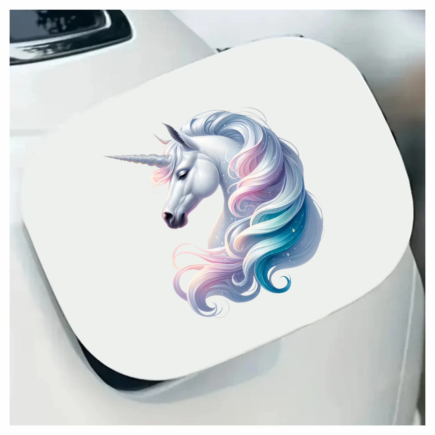 White Horse Unicorn Pastel Mane Blue Vinyl Decal Sticker