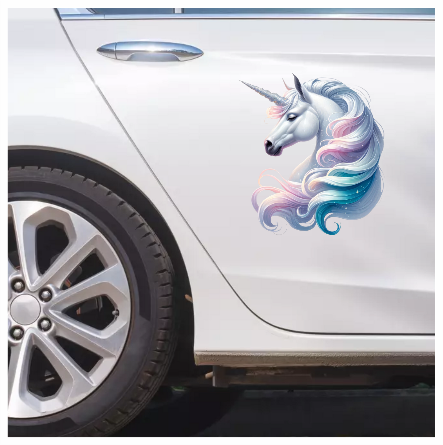 White Horse Unicorn Pastel Mane Blue Vinyl Decal Sticker