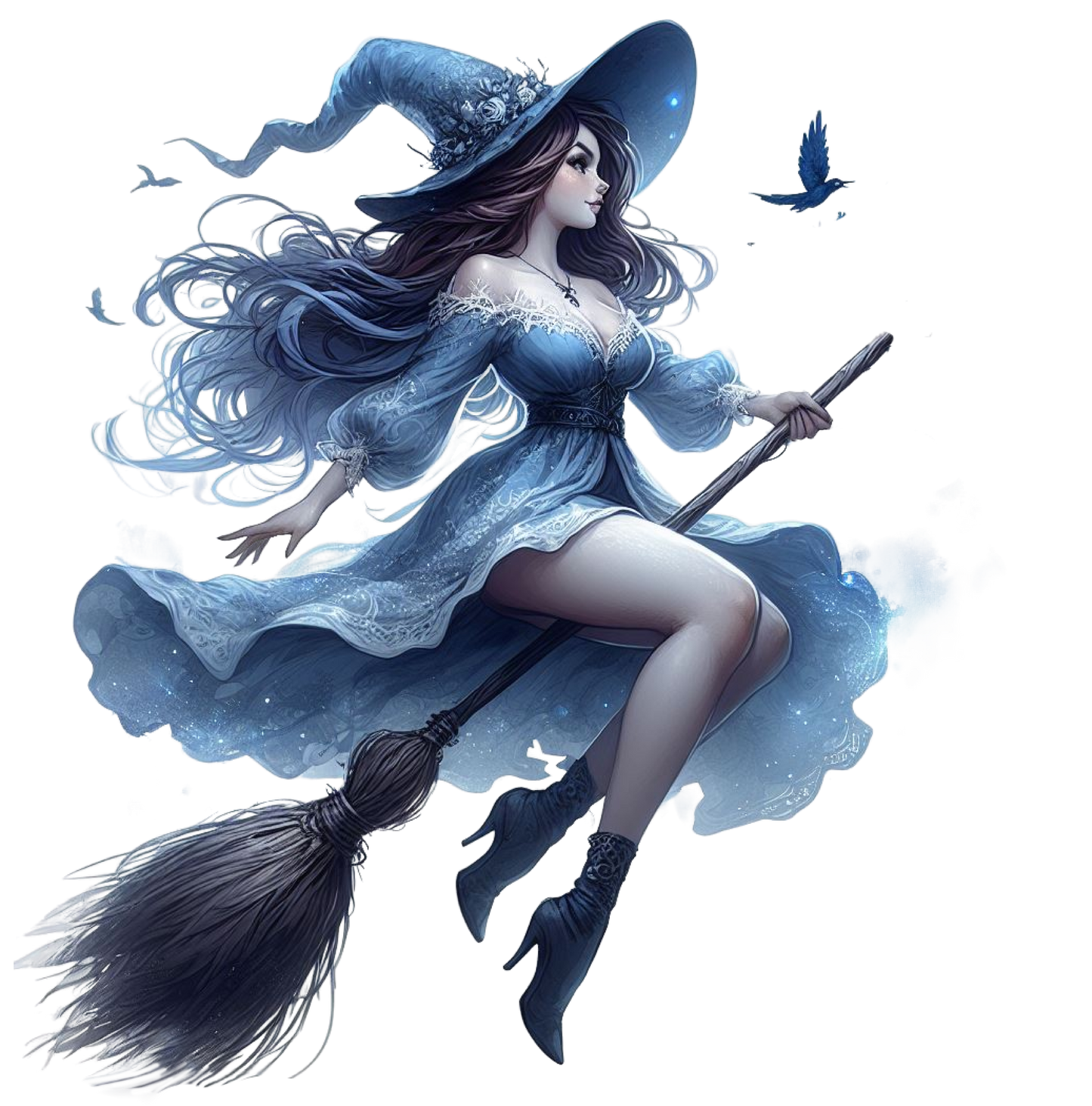 Witch Flying On Broomstick Vinyl Wall Sticker