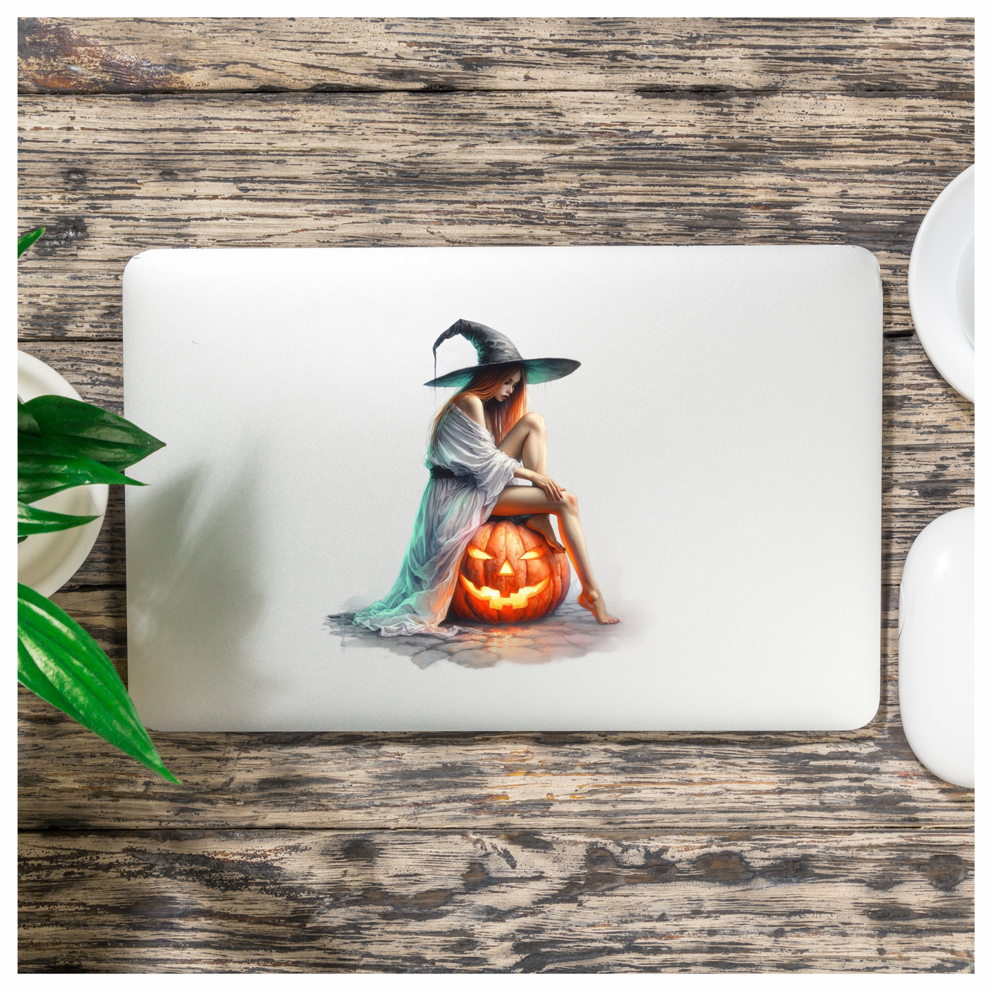 Amber Witch Adorned Above Angry Amberjack-O-Lantern Vinyl Decal Sticker