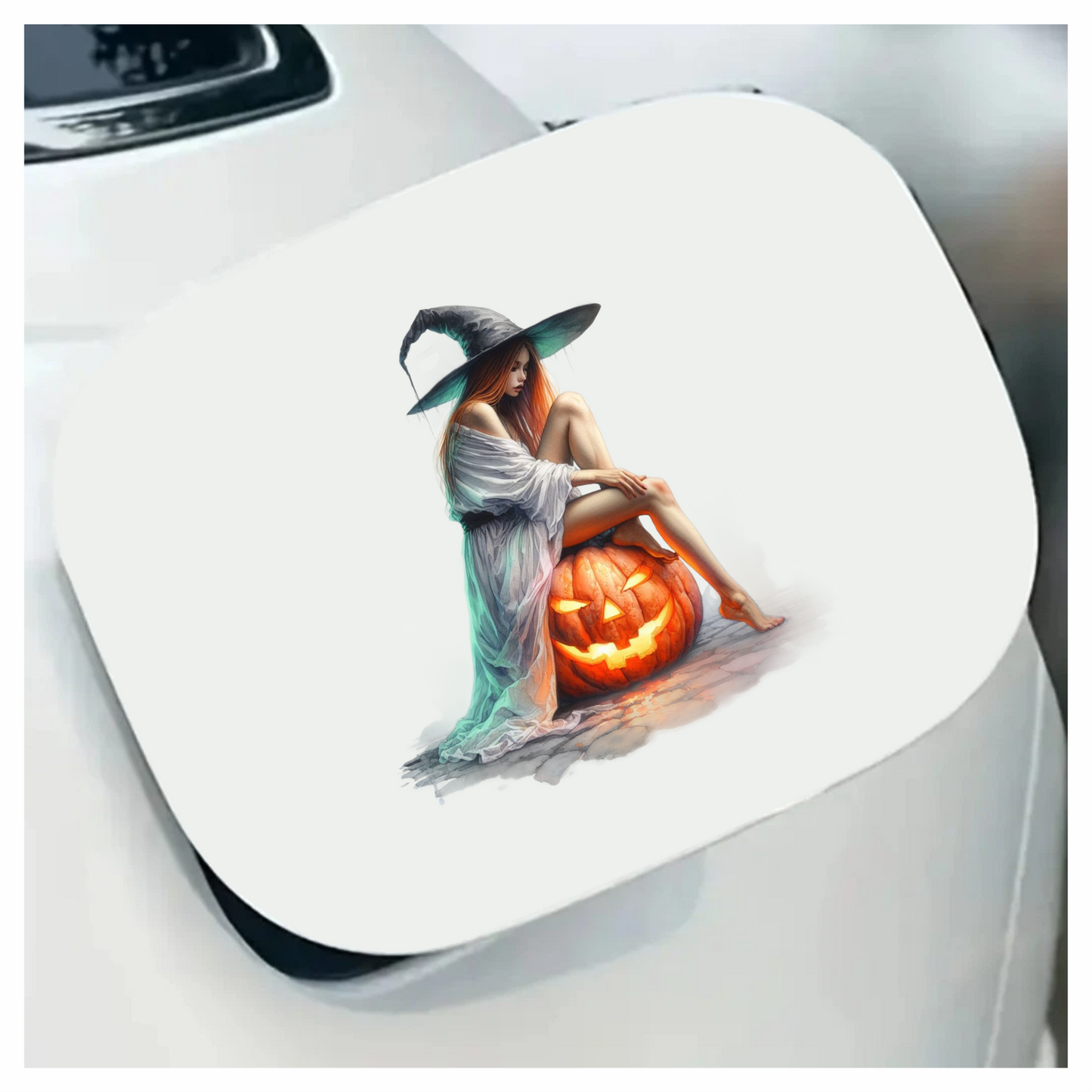 Amber Witch Adorned Above Angry Amberjack-O-Lantern Vinyl Decal Sticker