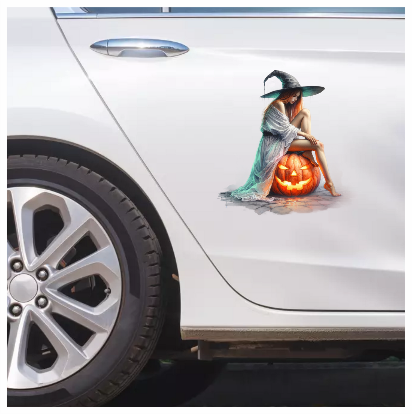 Amber Witch Adorned Above Angry Amberjack-O-Lantern Vinyl Decal Sticker