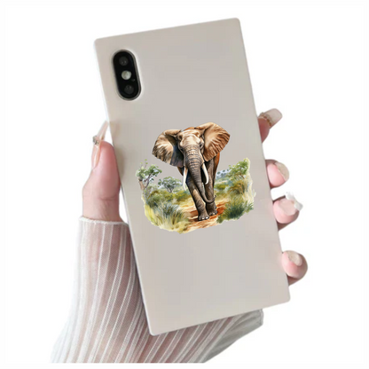 African Elephant Brown Grey Tusks Tall Wild Grassland Vinyl Decal Sticker