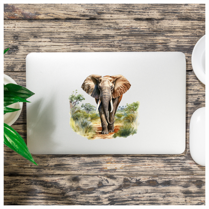 African Elephant Brown Grey Tusks Tall Wild Grassland Vinyl Decal Sticker
