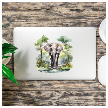 African Ashen Elephant Amidst Abundant Azure Arbor Vinyl Decal Sticker