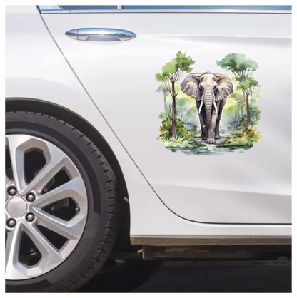 African Ashen Elephant Amidst Abundant Azure Arbor Vinyl Decal Sticker