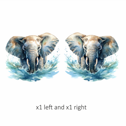 African Grey Elephant Splashing Aqua Azure Artistic Vinyl Decal Sticker