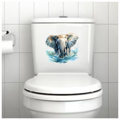 African Grey Elephant Splashing Aqua Azure Artistic Vinyl Decal Sticker