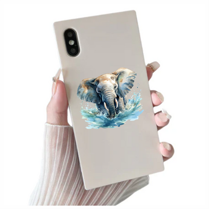 African Grey Elephant Splashing Aqua Azure Artistic Vinyl Decal Sticker