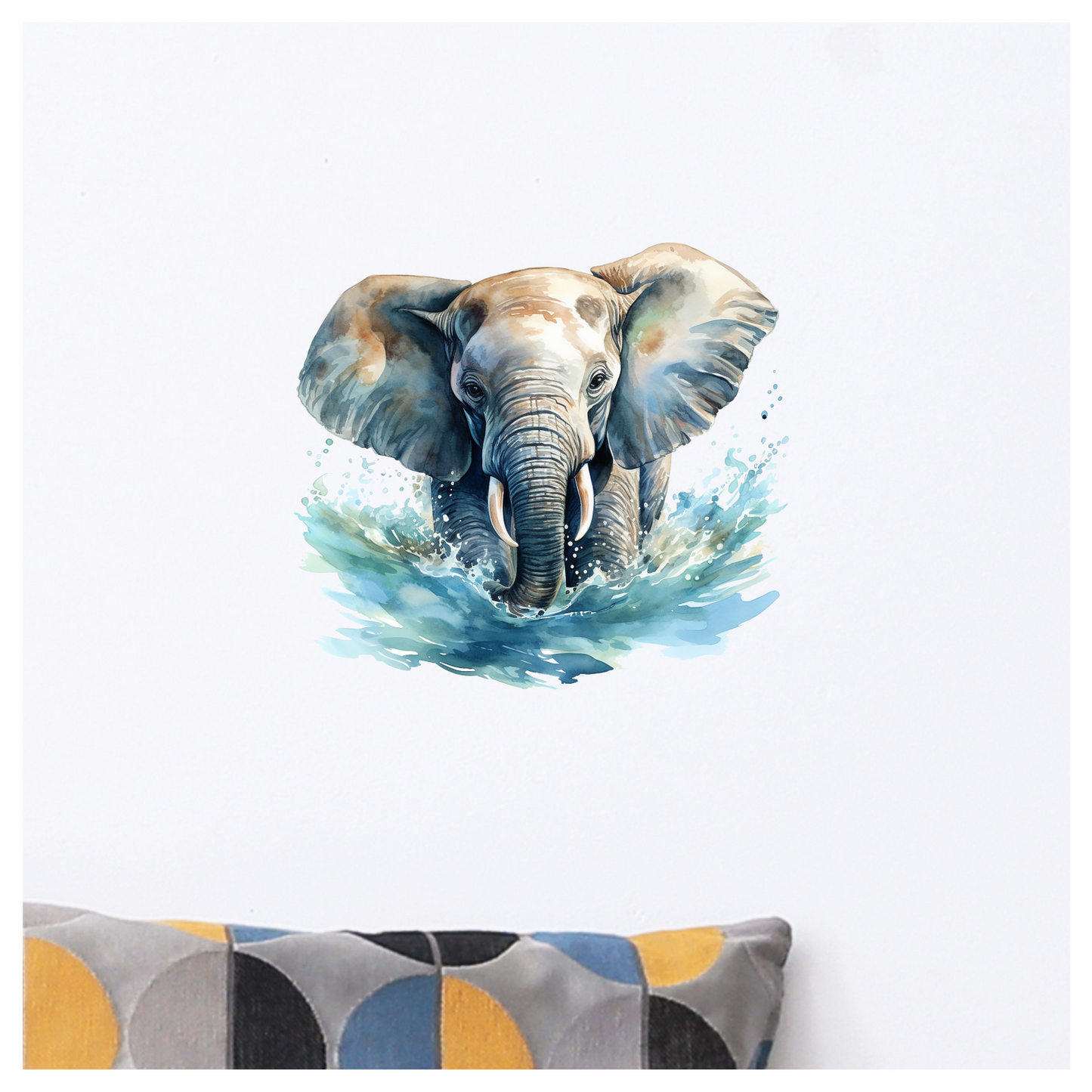 African Grey Elephant Splashing Aqua Azure Artistic Vinyl Decal Sticker